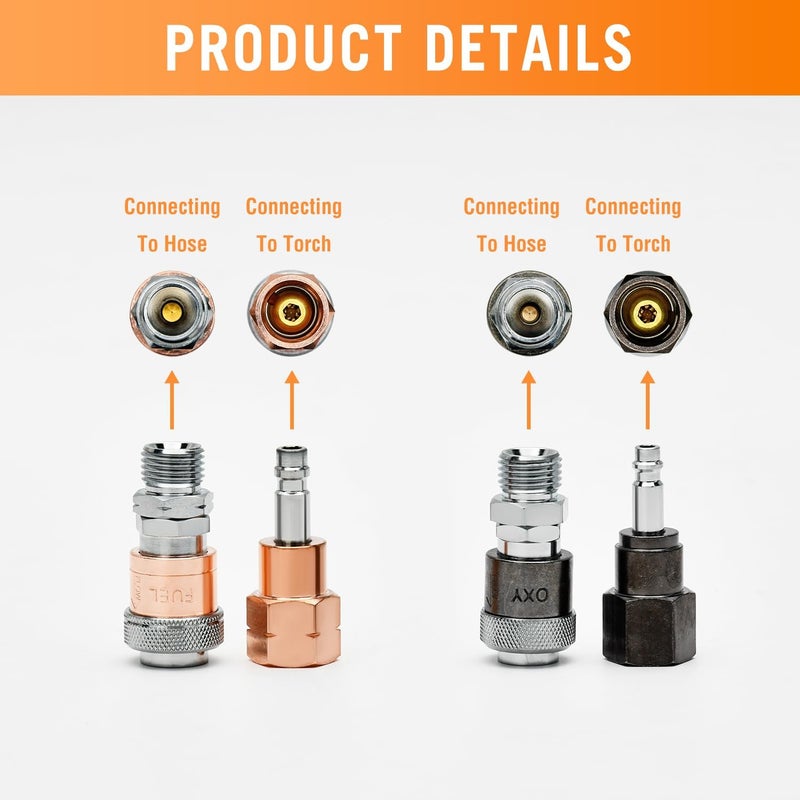 Campfire Oxy Acetylene Quick Connect Fittings, Cutting Torch Quick Connect Set, Oxy Fuel Quick Connect Torch to Hose Fittings, Oxy Fuel Coupler Kit - Image 2